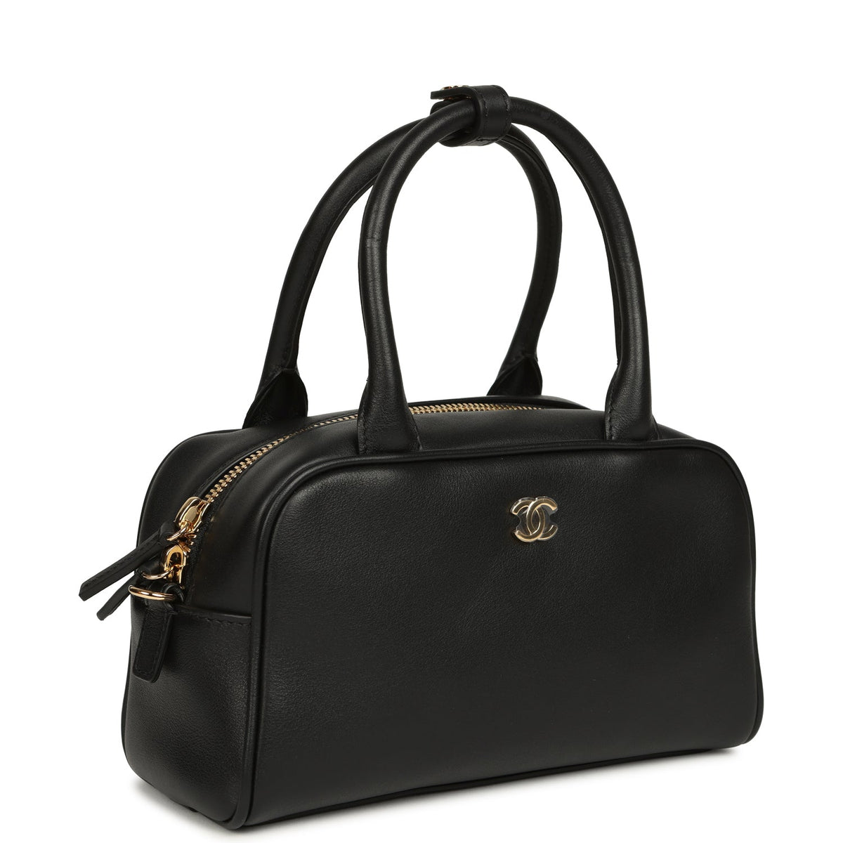 Chanel Mini Bowling Bag with Strap Black Calfskin Gold Hardware