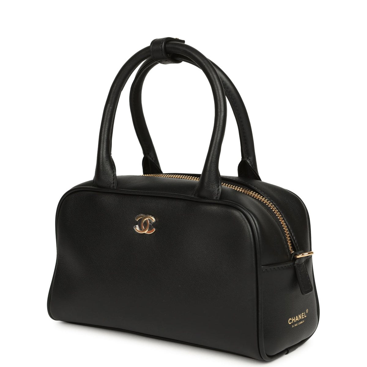 Chanel Mini Bowling Bag with Strap Black Calfskin Gold Hardware
