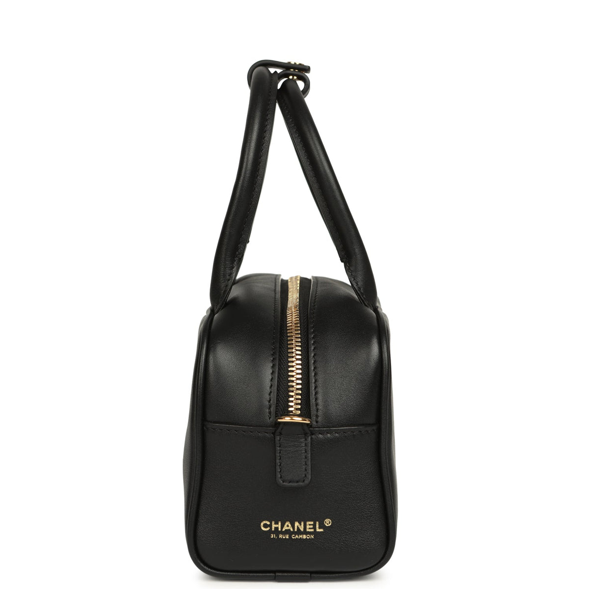 Chanel Mini Bowling Bag with Strap Black Calfskin Gold Hardware