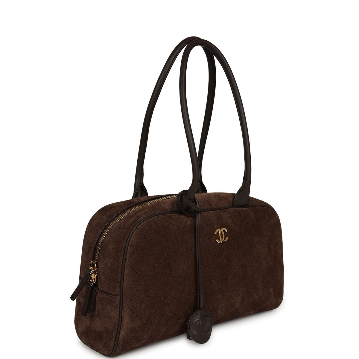 Chanel Small "Perfect Bowling" Bag Dark Brown Suede Gold Hardware