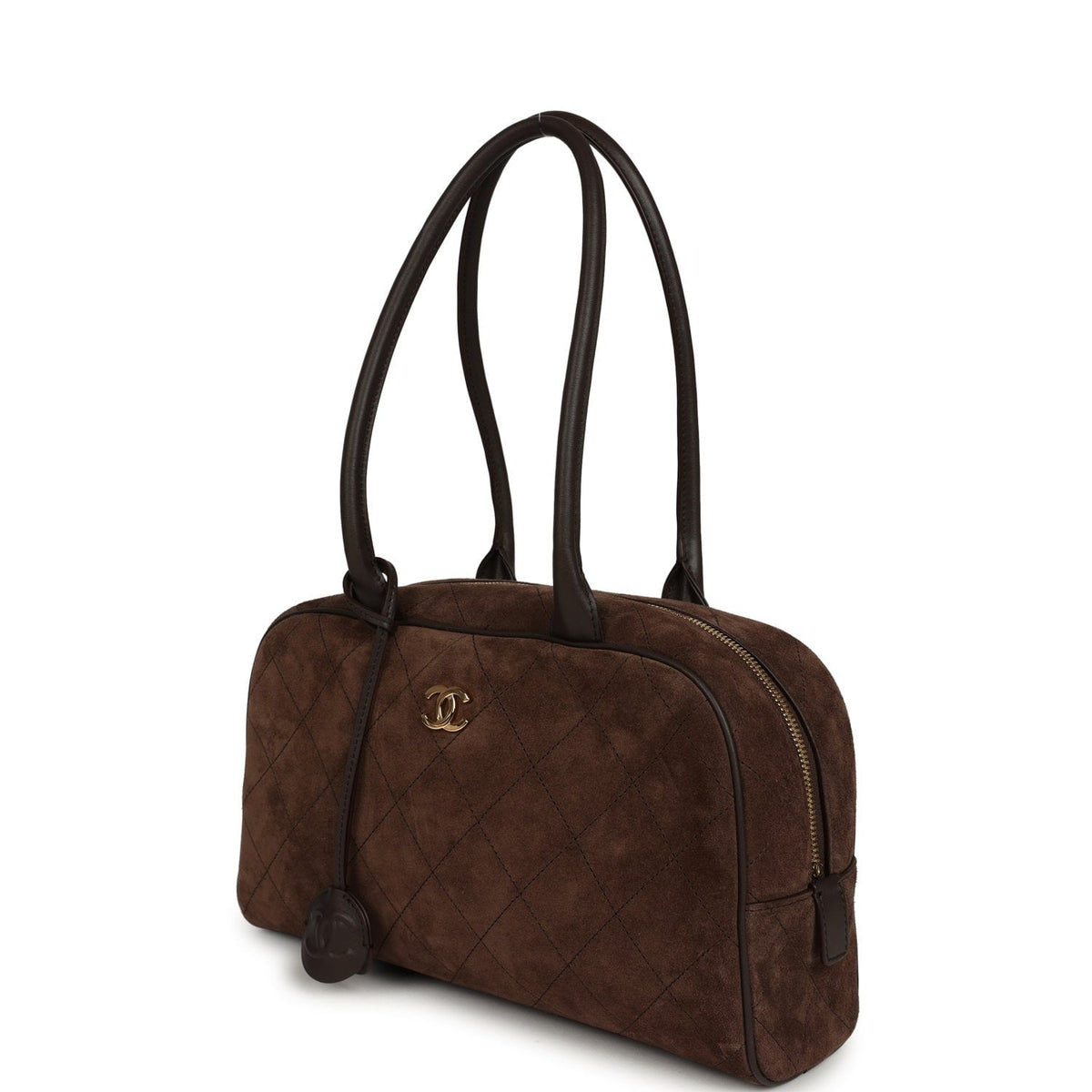 Chanel Small "Perfect Bowling" Bag Dark Brown Suede Gold Hardware