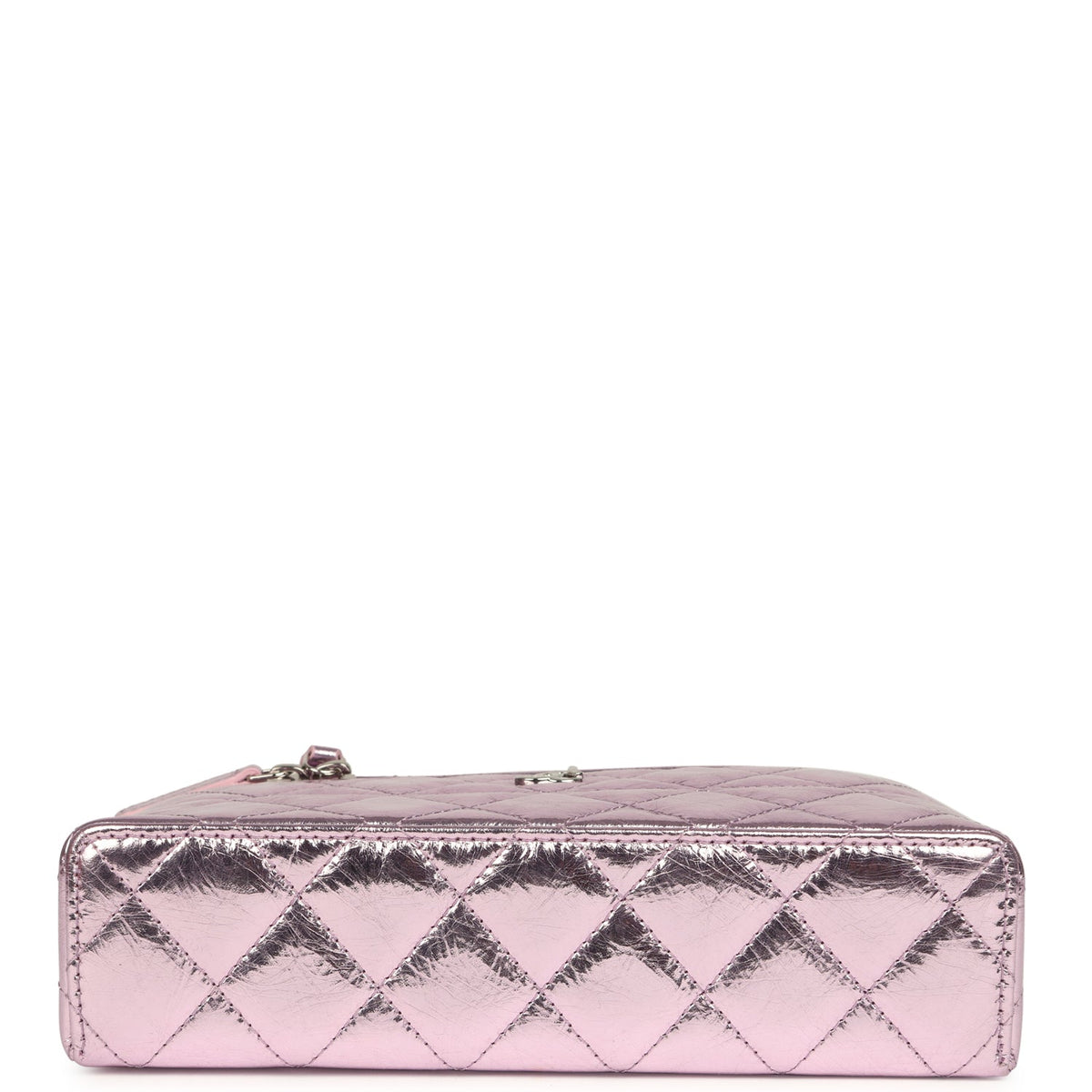 Chanel Trendy Top Handle Long Vanity Case with Chain Pink Metallic Calfskin Silver Hardware