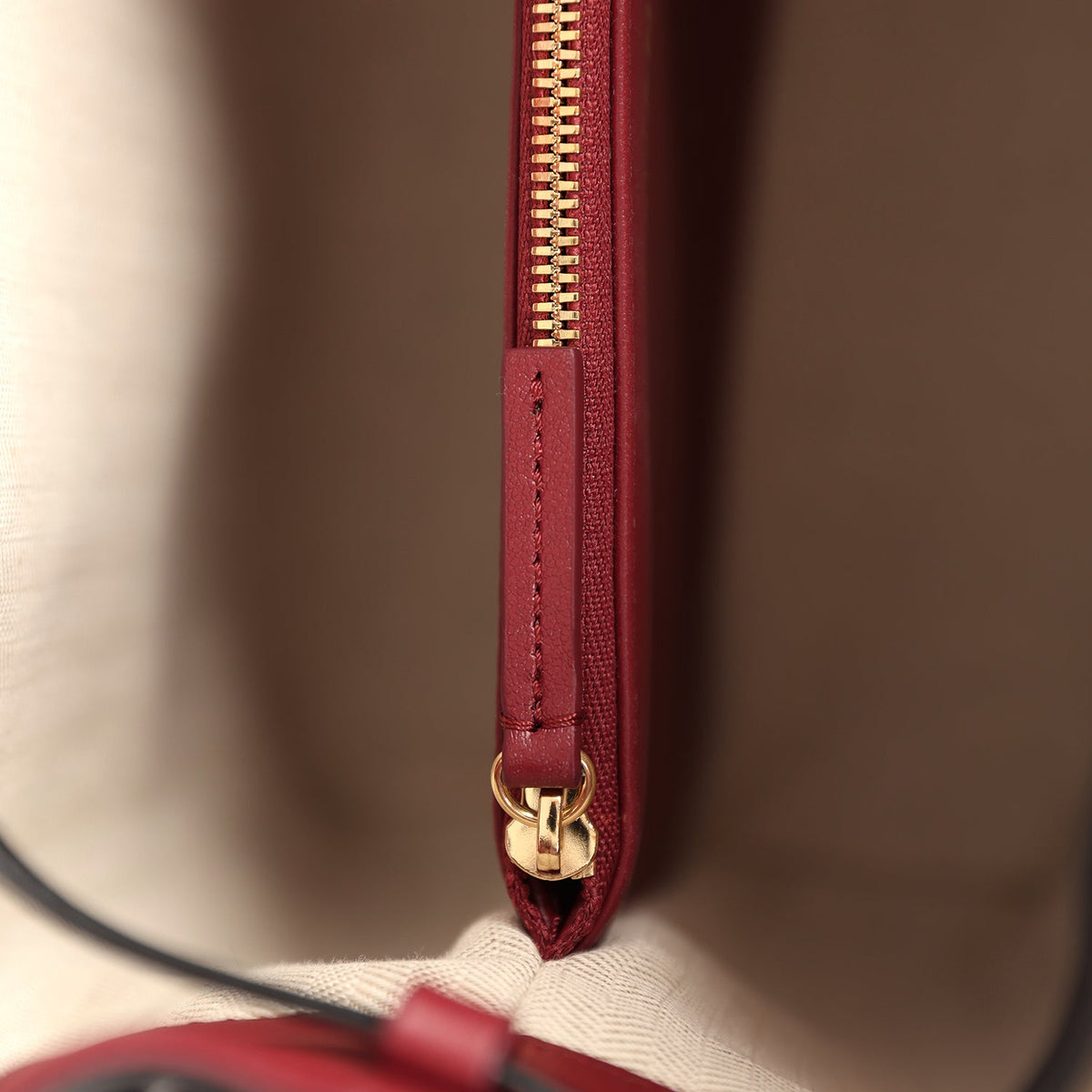 Chanel "CC Loop" Drawstring Bucket Bag with Leather Strap Black, Burgundy Calfskin Gold Hardware