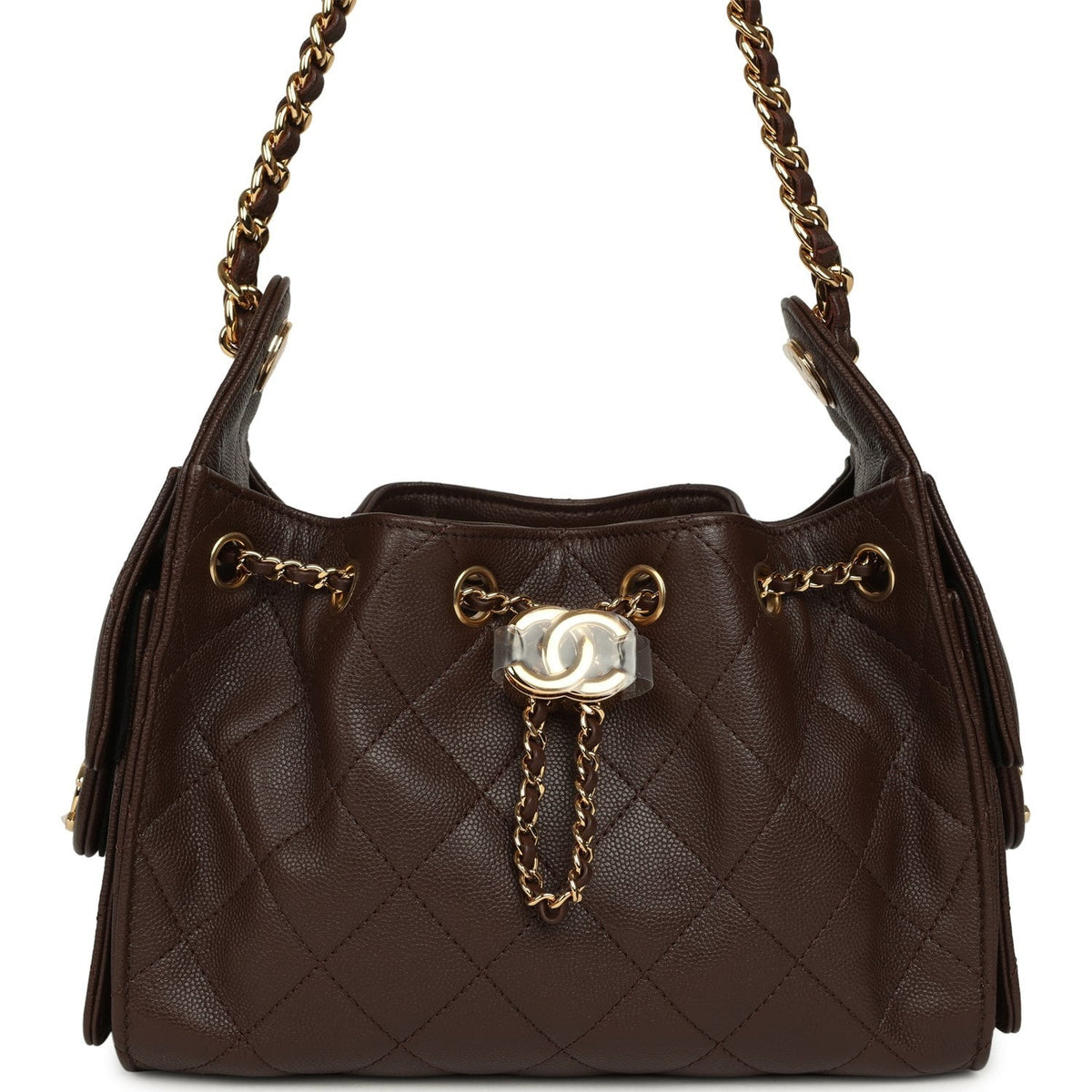 Chanel Mini 25 Hobo Bag Dark Brown Caviar Gold Hardware