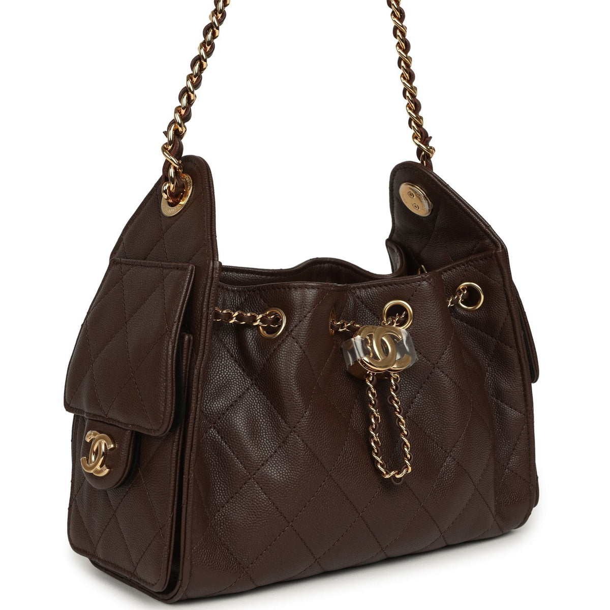 Chanel Mini 25 Hobo Bag Dark Brown Caviar Gold Hardware