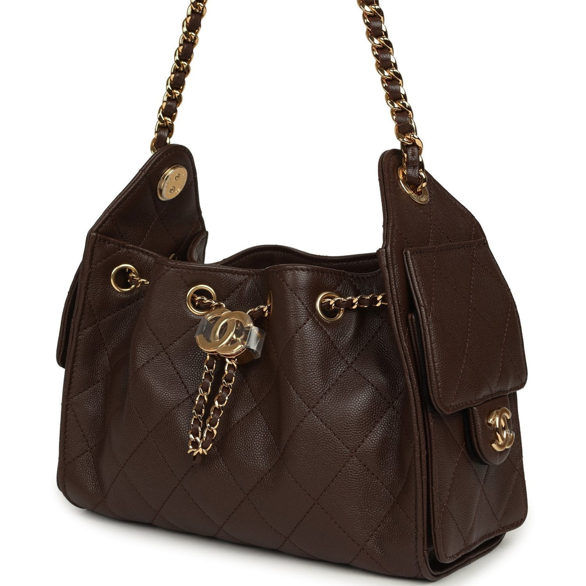 Chanel Mini 25 Hobo Bag Dark Brown Caviar Gold Hardware