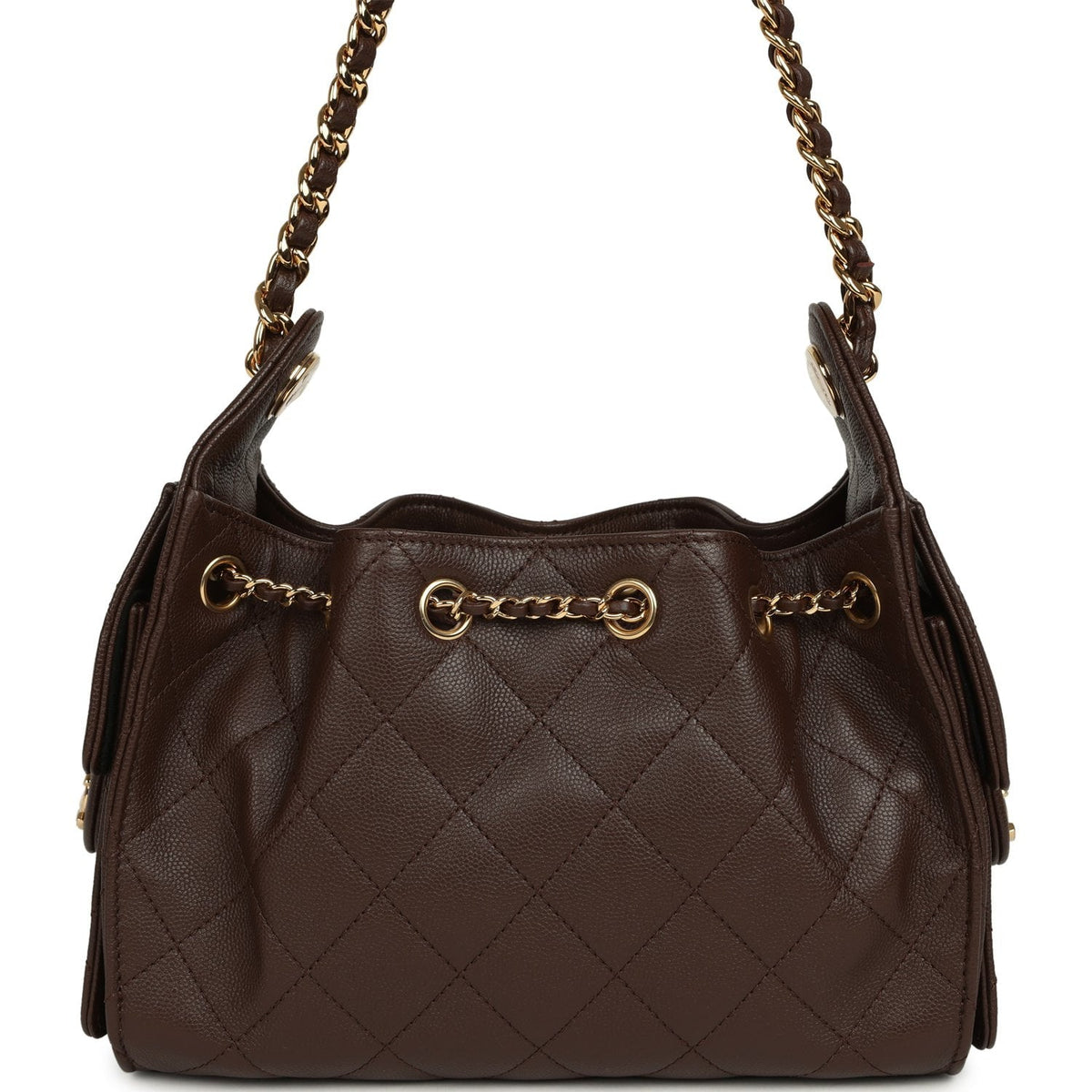 Chanel Mini 25 Hobo Bag Dark Brown Caviar Gold Hardware