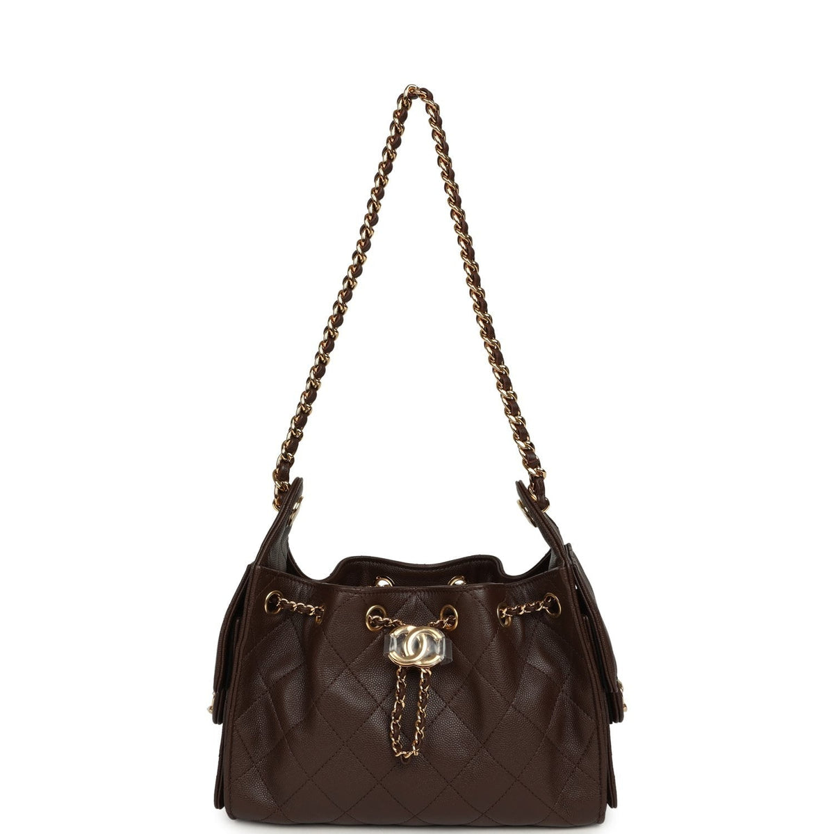 Chanel Mini 25 Hobo Bag Dark Brown Caviar Gold Hardware
