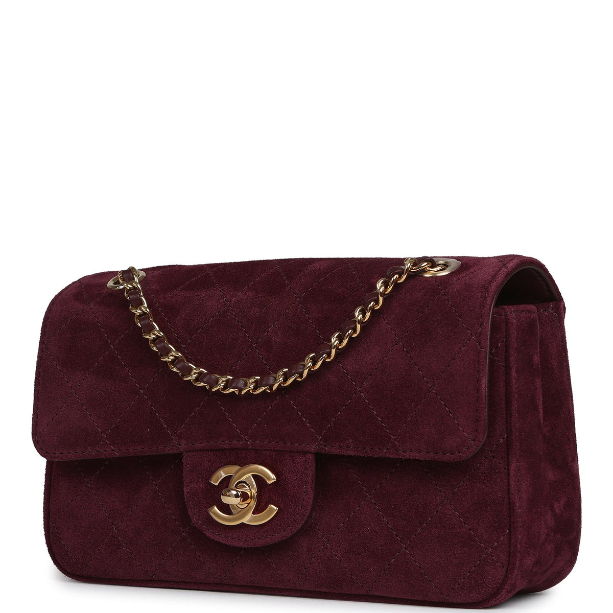 Chanel Mini "Souplissimo" Flap Bag Burgundy Suede Gold Hardware