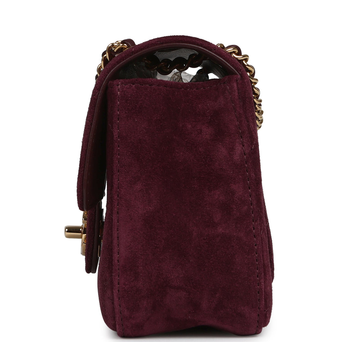 Chanel Mini "Souplissimo" Flap Bag Burgundy Suede Gold Hardware