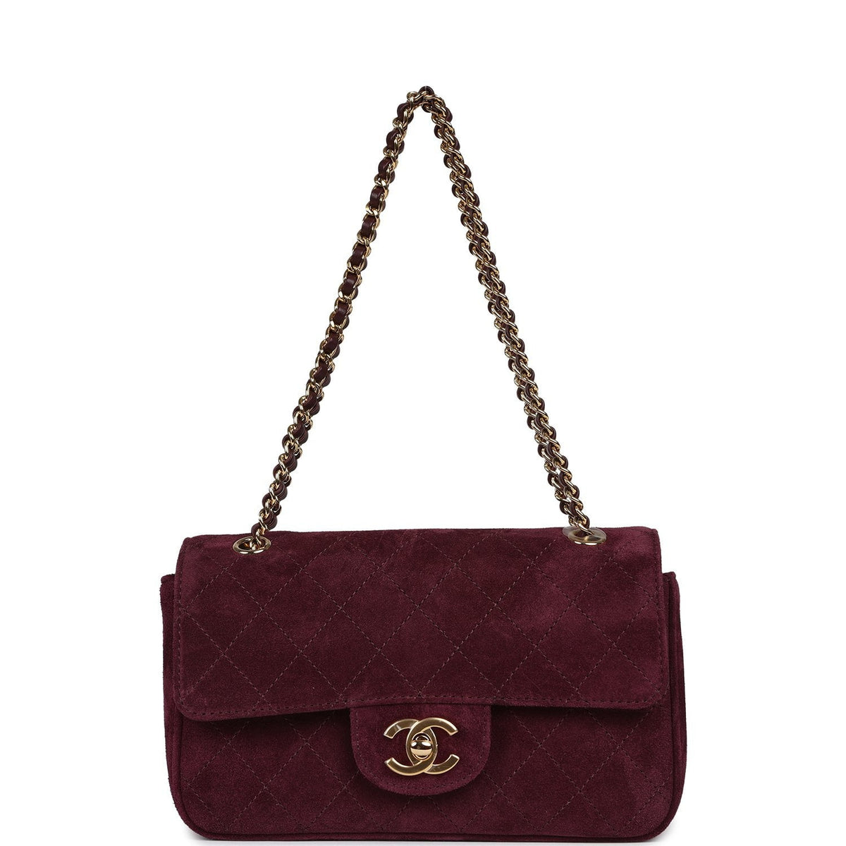 Chanel Mini "Souplissimo" Flap Bag Burgundy Suede Gold Hardware