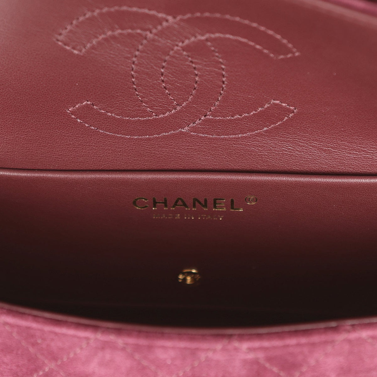 Chanel Mini "Souplissimo" Flap Bag Burgundy Suede Gold Hardware