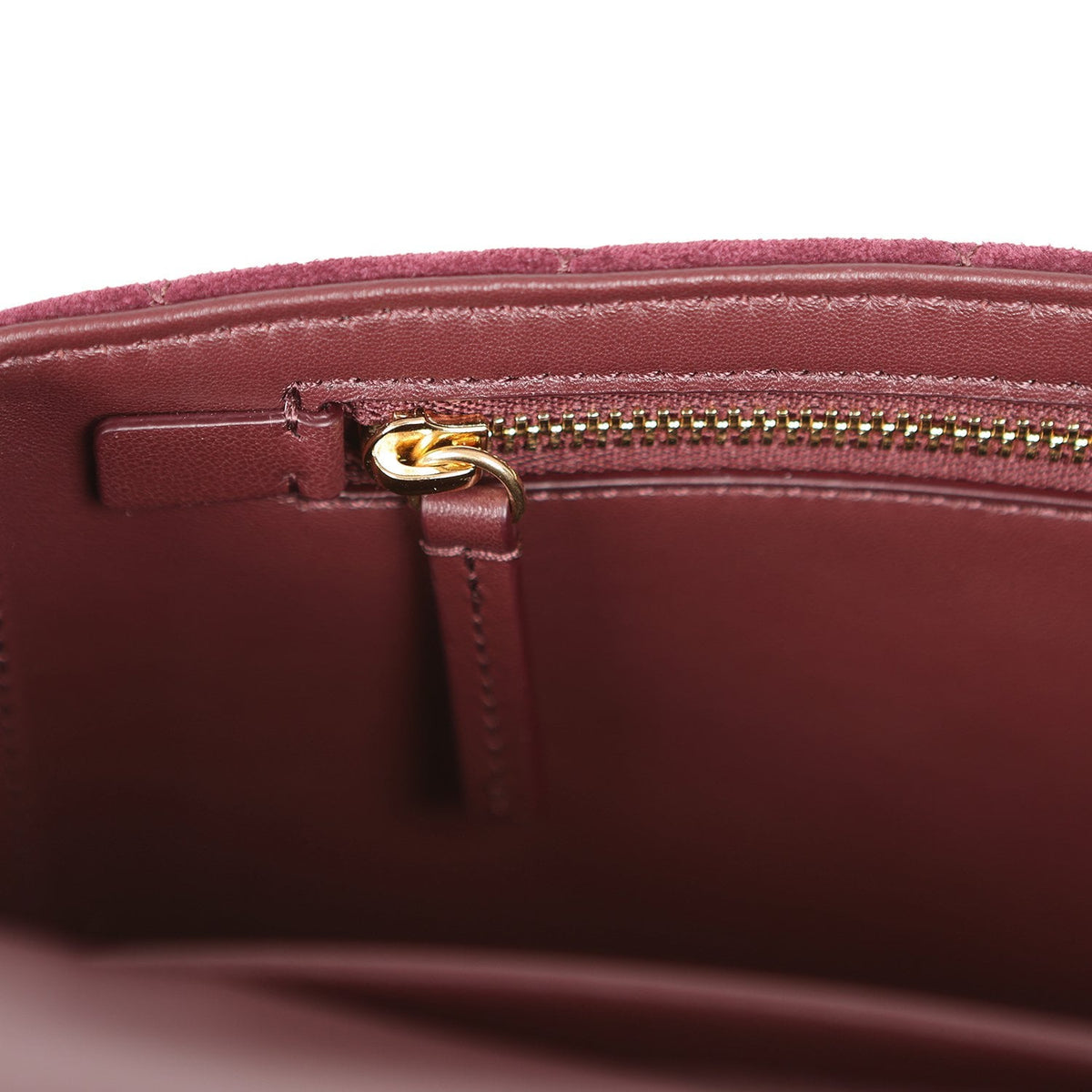 Chanel Mini "Souplissimo" Flap Bag Burgundy Suede Gold Hardware