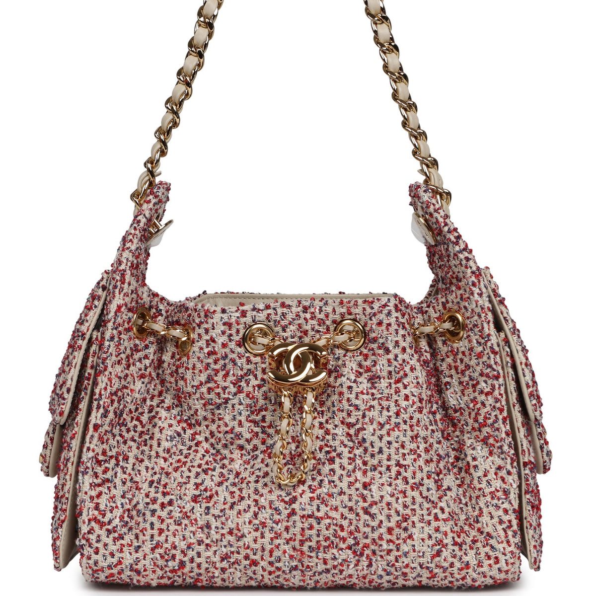 Chanel Mini 25 Hobo Bag Light Beige, Red, White Blue Tweed Boucle Gold Hardware