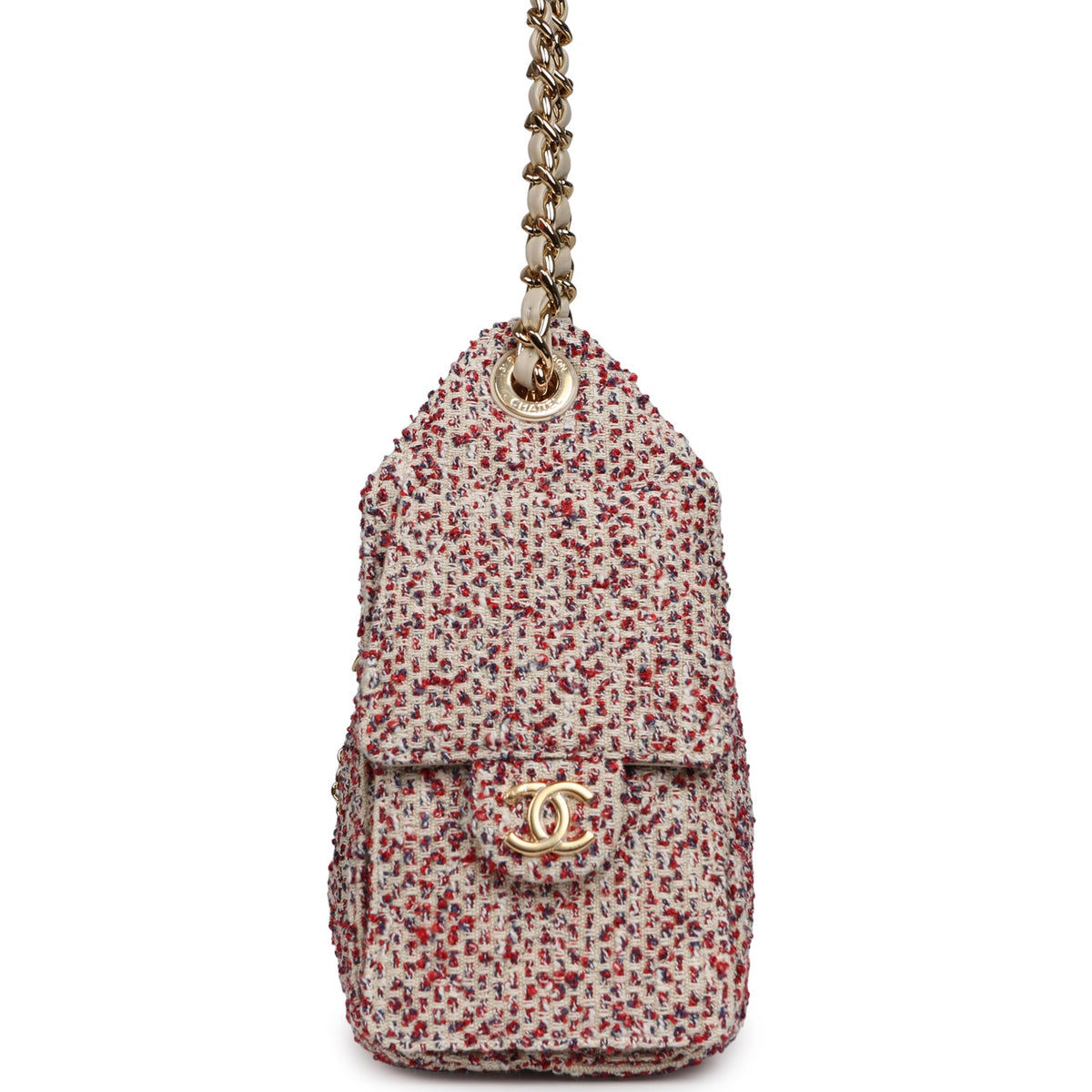 Chanel Mini 25 Hobo Bag Light Beige, Red, White Blue Tweed Boucle Gold Hardware