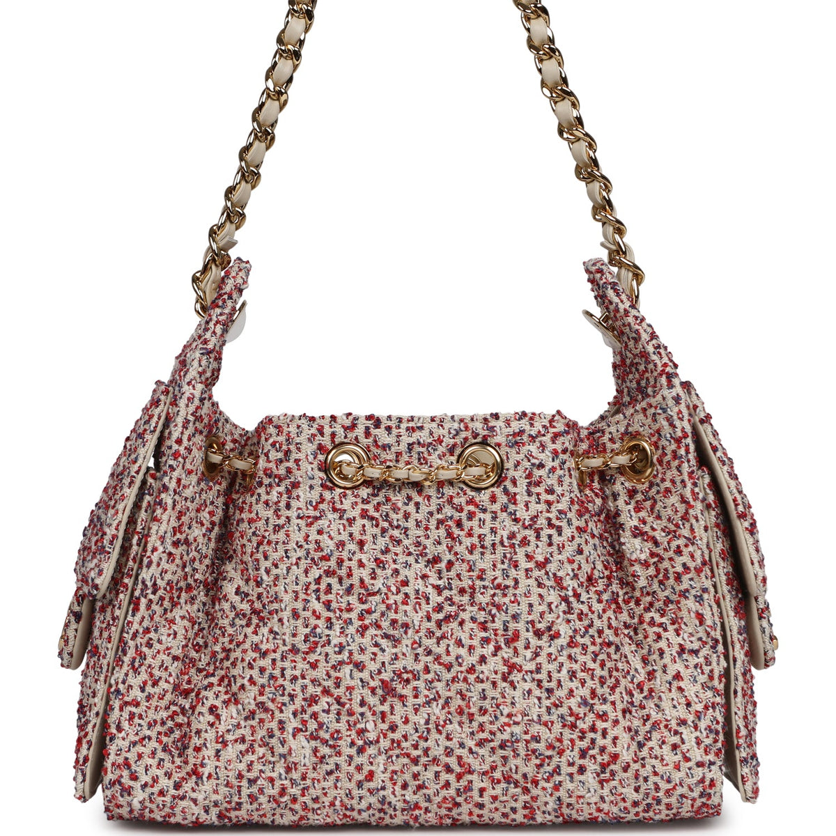 Chanel Mini 25 Hobo Bag Light Beige, Red, White Blue Tweed Boucle Gold Hardware