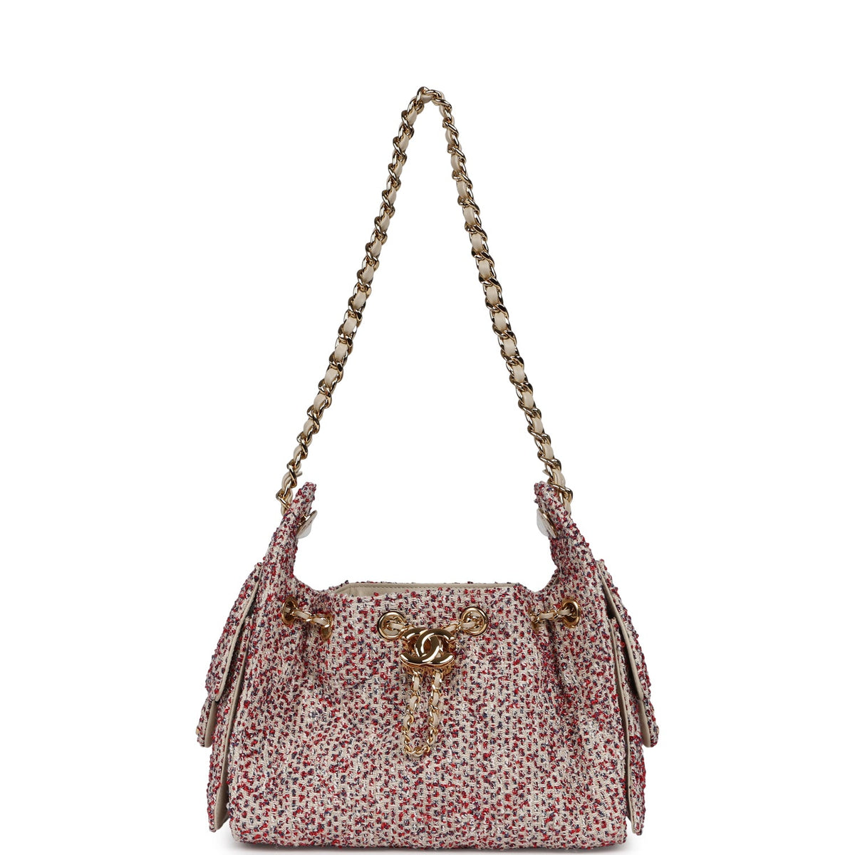 Chanel Mini 25 Hobo Bag Light Beige, Red, White Blue Tweed Boucle Gold Hardware