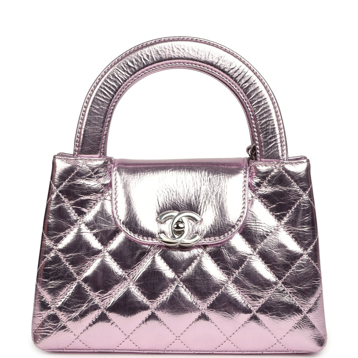 Chanel Small Kelly Shopper Pink Metallic Calfskin Silver Hardware