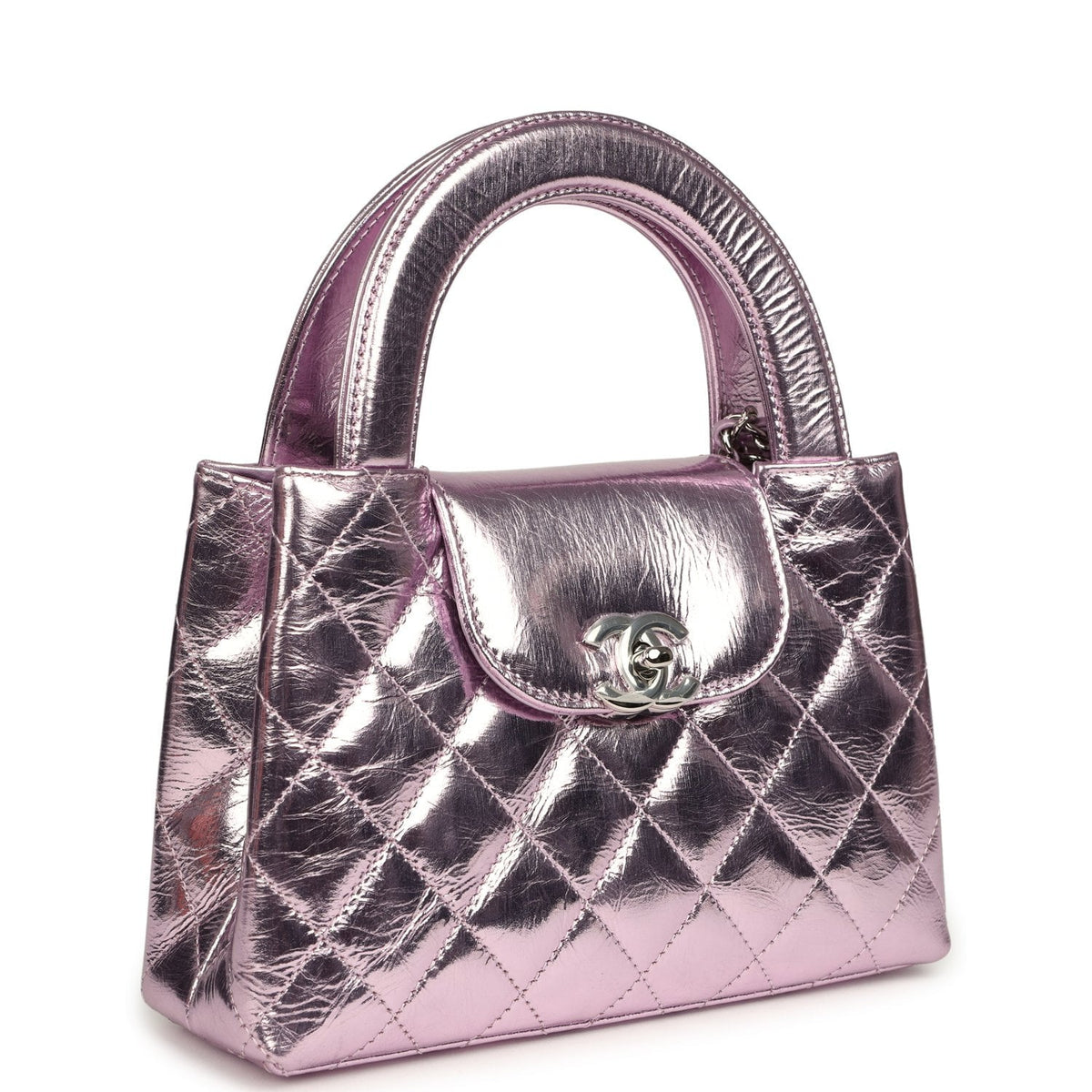 Chanel Small Kelly Shopper Pink Metallic Calfskin Silver Hardware