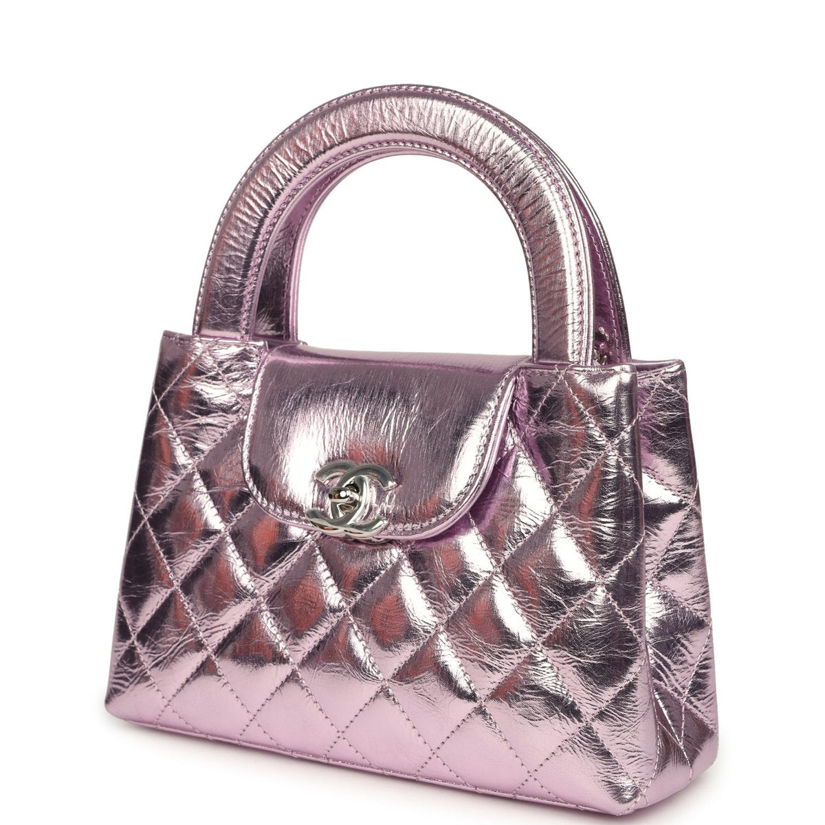 Chanel Small Kelly Shopper Pink Metallic Calfskin Silver Hardware