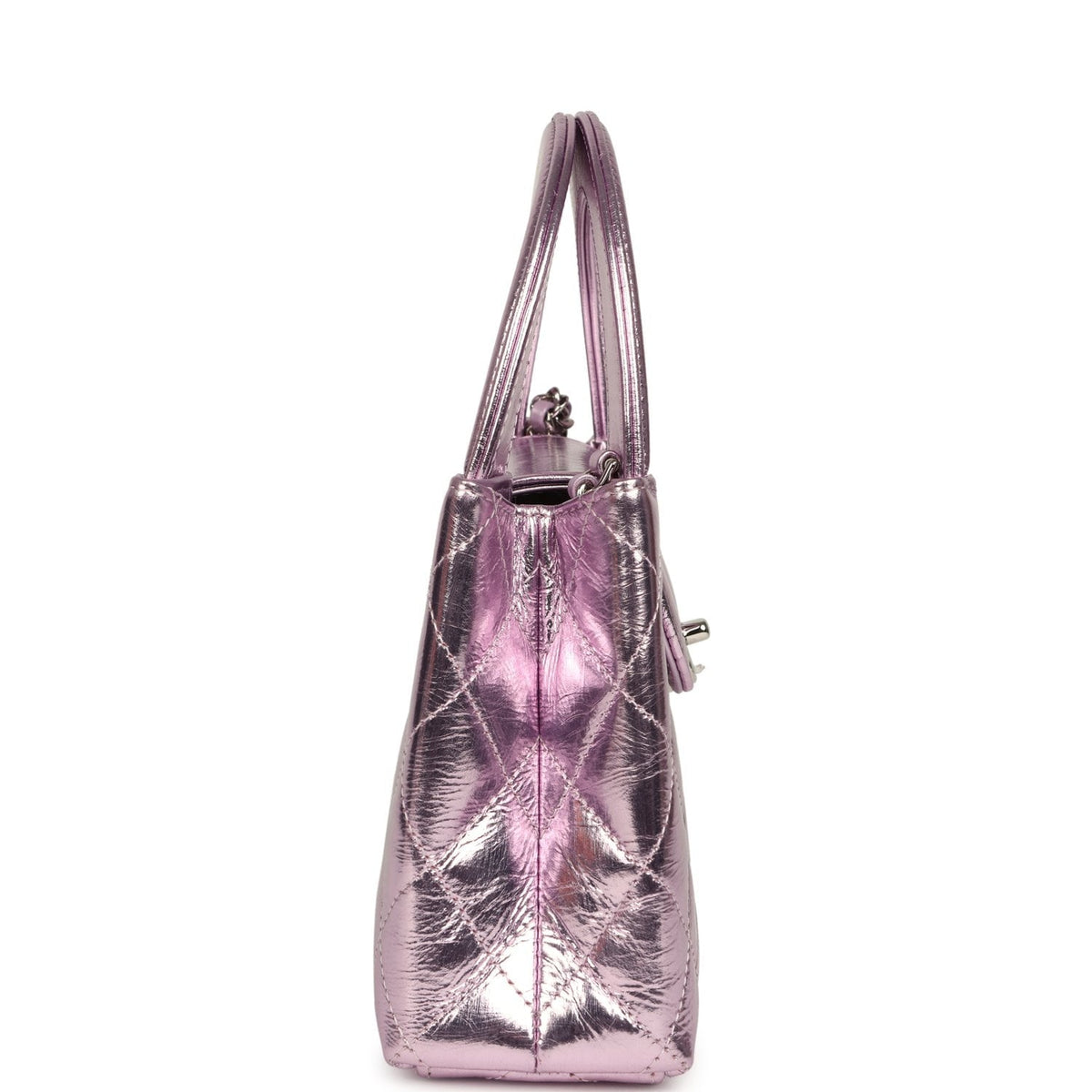 Chanel Small Kelly Shopper Pink Metallic Calfskin Silver Hardware