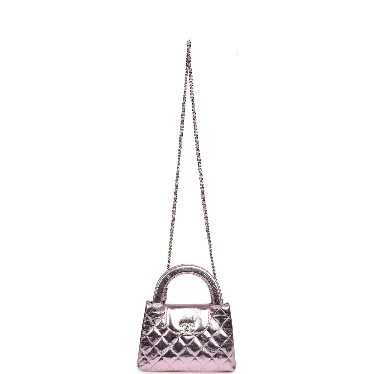 Chanel Small Kelly Shopper Pink Metallic Calfskin Silver Hardware