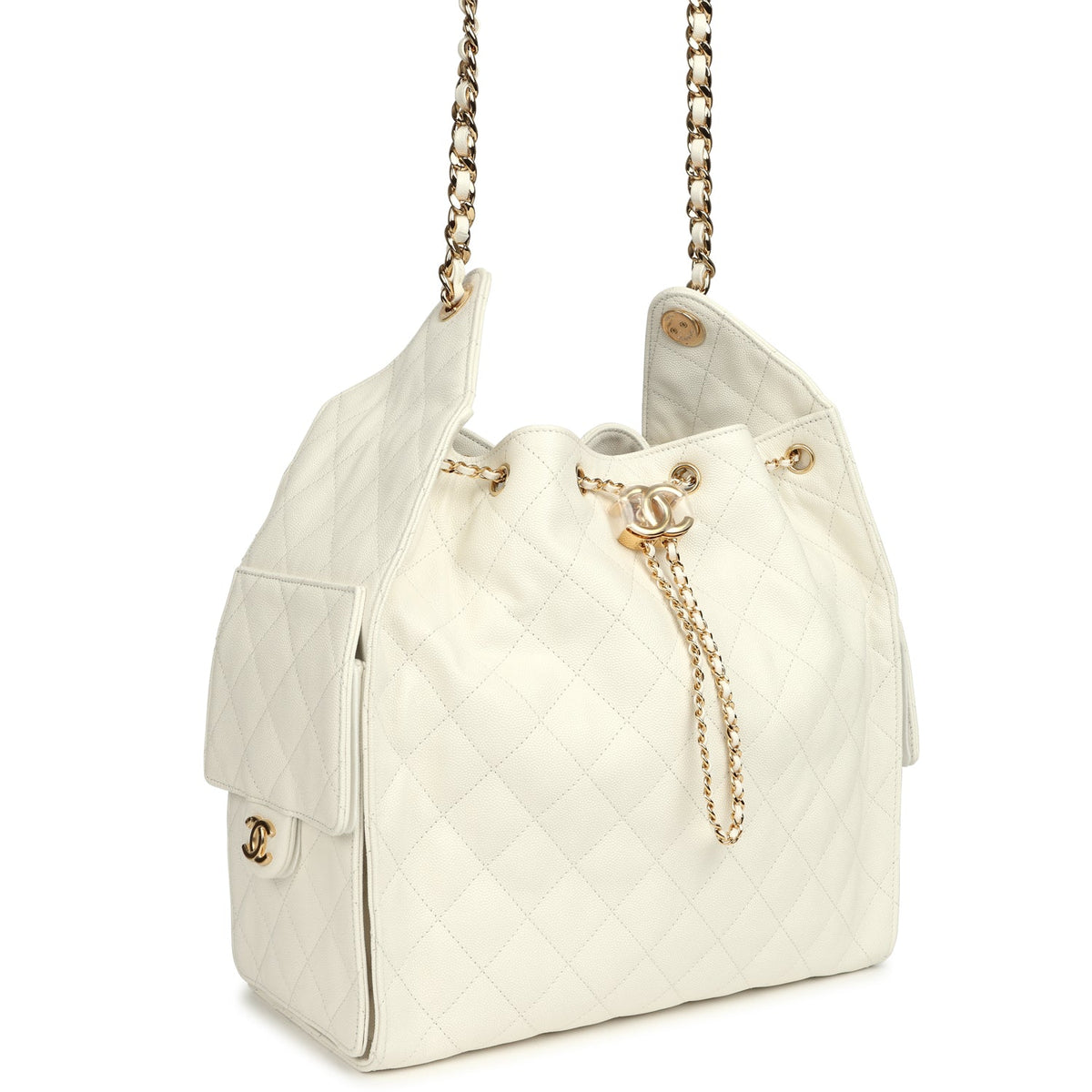 Chanel Medium 25 Hobo Bag White Caviar Gold Hardware