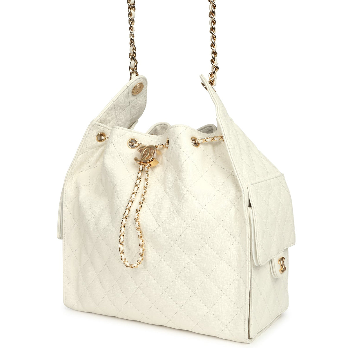 Chanel Medium 25 Hobo Bag White Caviar Gold Hardware
