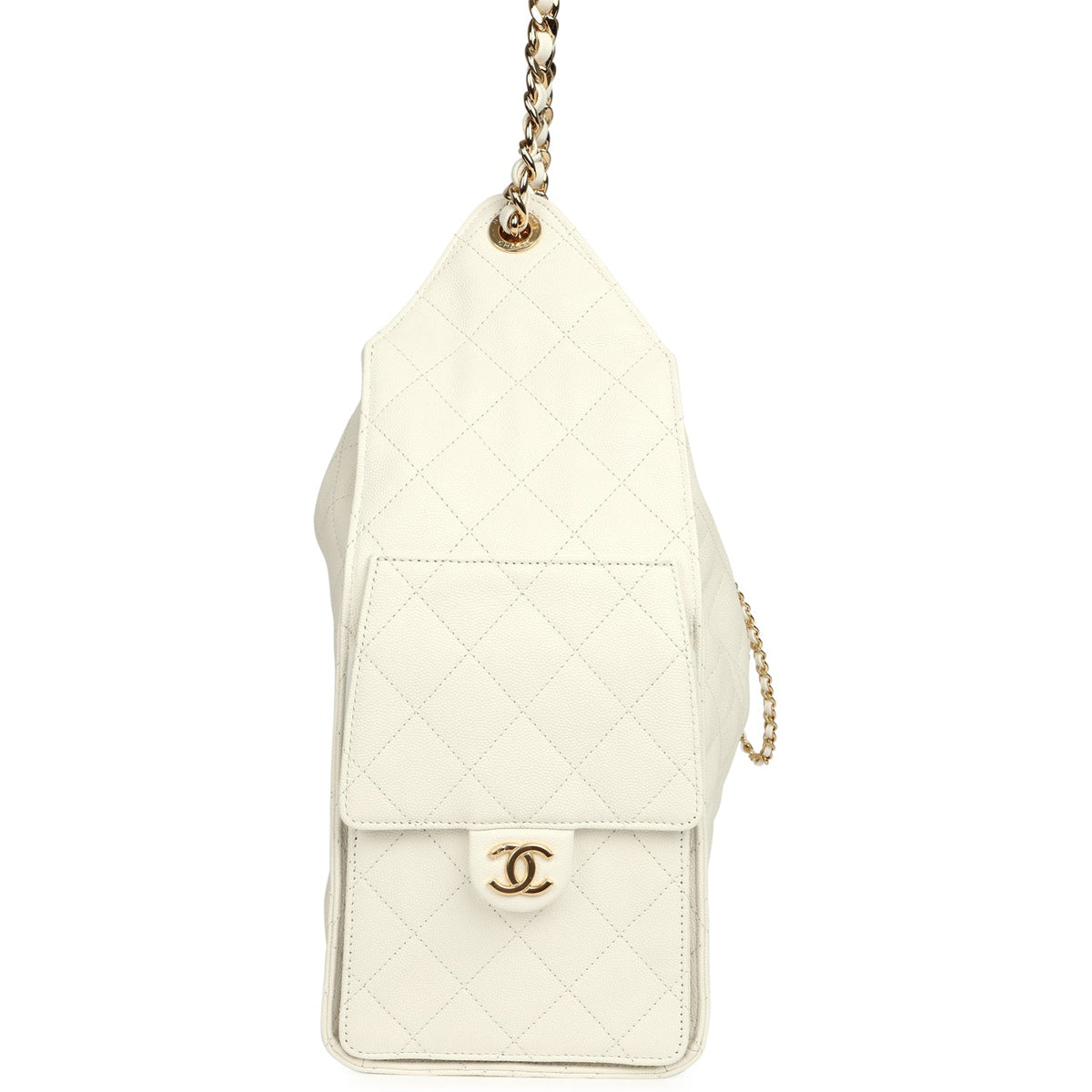 Chanel Medium 25 Hobo Bag White Caviar Gold Hardware