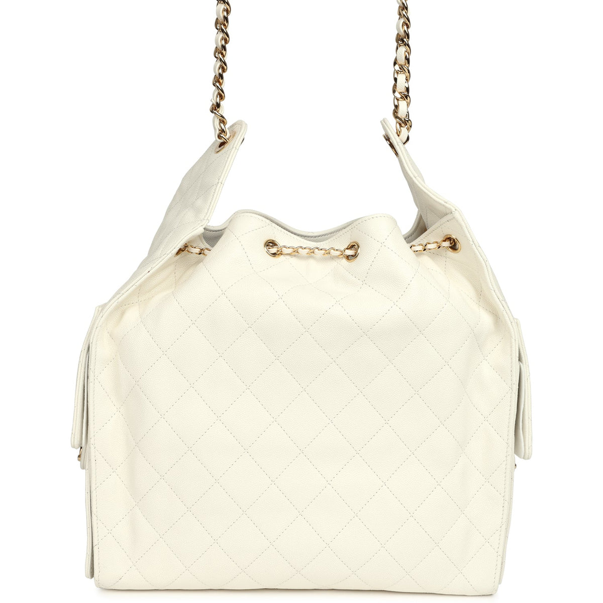 Chanel Medium 25 Hobo Bag White Caviar Gold Hardware