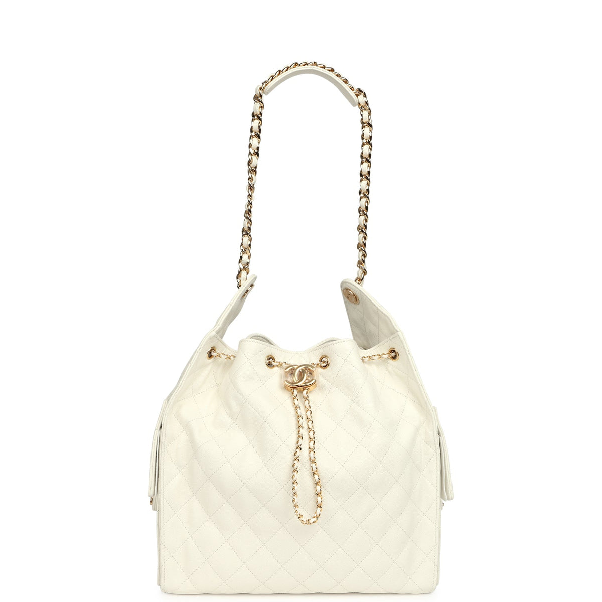 Chanel Medium 25 Hobo Bag White Caviar Gold Hardware