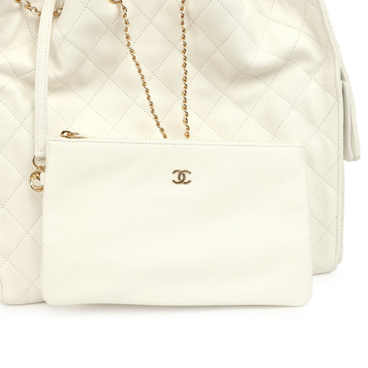 Chanel Medium 25 Hobo Bag White Caviar Gold Hardware