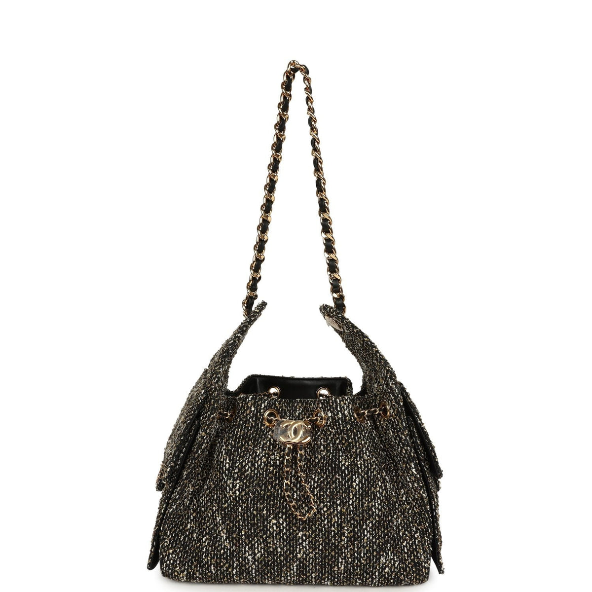Chanel Small 25 Hobo Bag Black, White, Gold Tweed Bouclé Gold Hardware