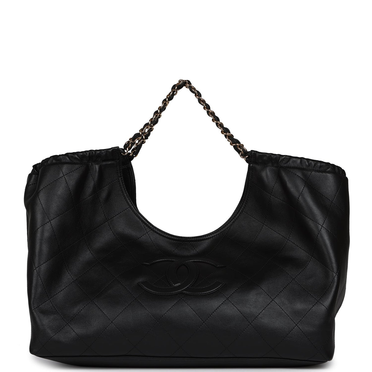 Chanel Maxi CC Cabas Hobo Bag Black Calfskin Gold Hardware