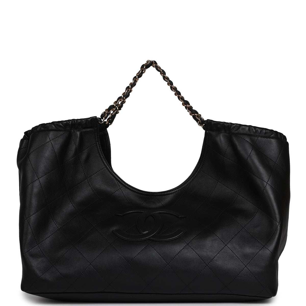 Chanel Maxi CC Cabas Hobo Bag Black Calfskin Gold Hardware