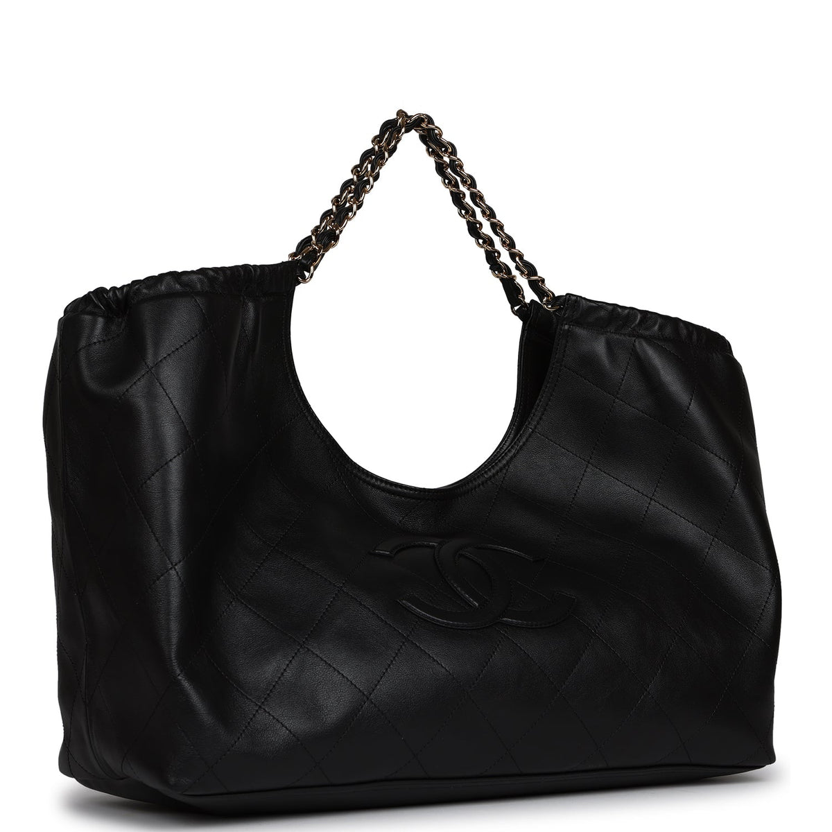 Chanel Maxi CC Cabas Hobo Bag Black Calfskin Gold Hardware