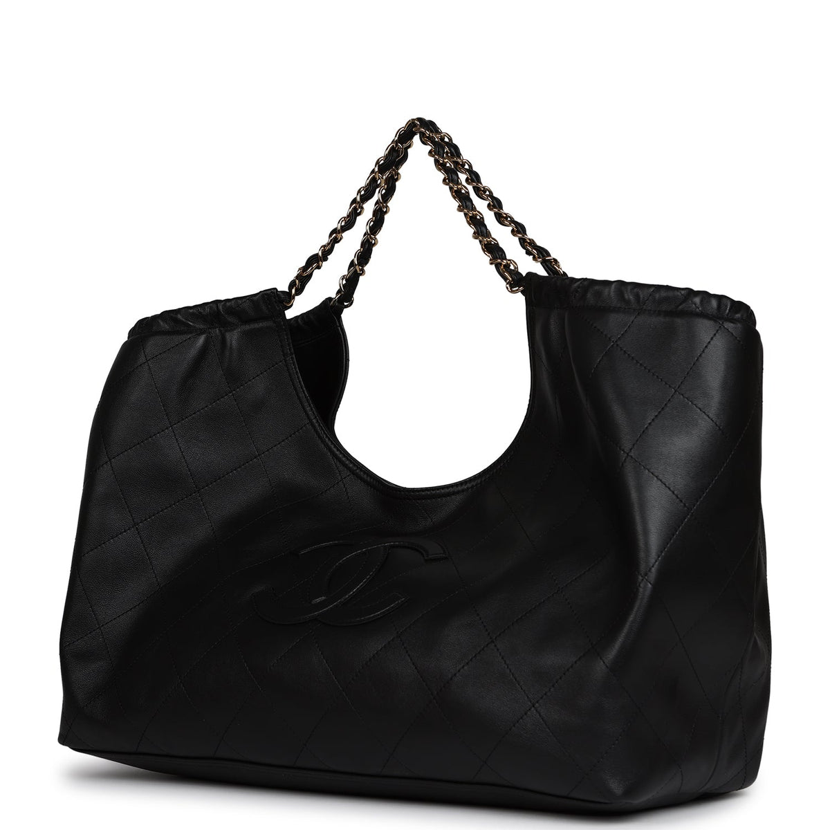 Chanel Maxi CC Cabas Hobo Bag Black Calfskin Gold Hardware