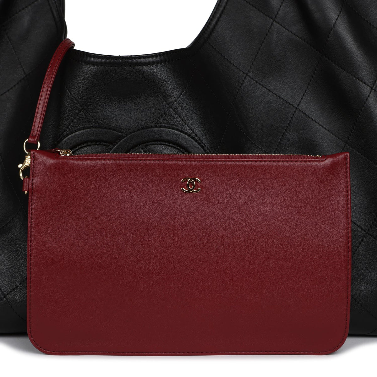 Chanel Maxi CC Cabas Hobo Bag Black Calfskin Gold Hardware