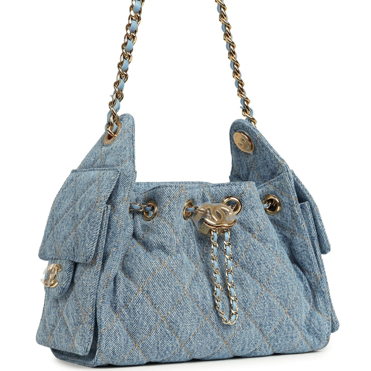 Chanel Mini 25 Hobo Bag Blue Washed Denim Gold Hardware