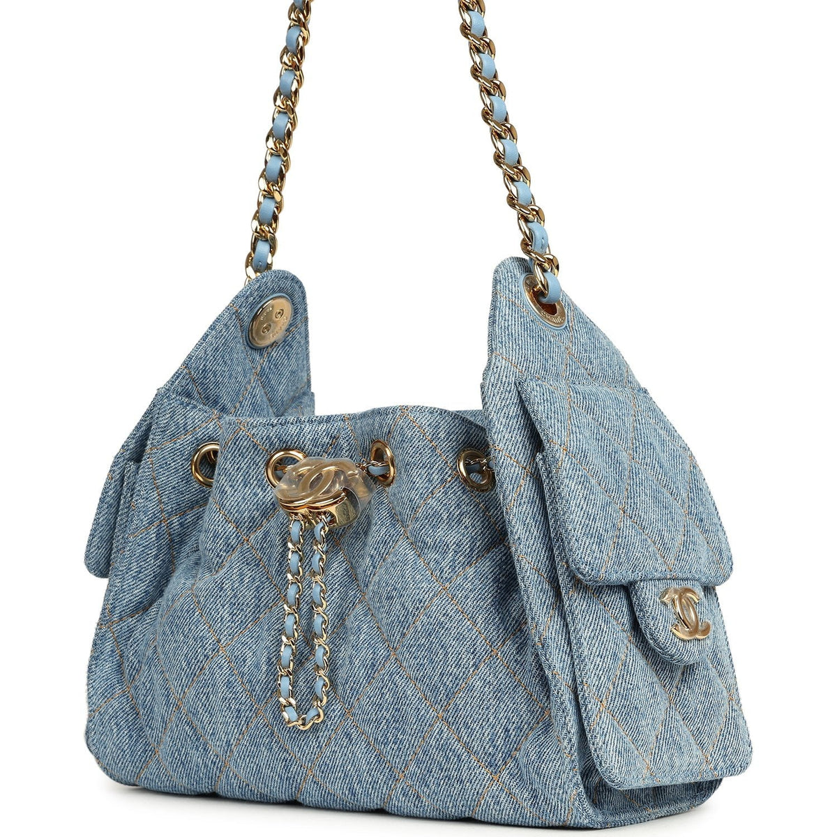 Chanel Mini 25 Hobo Bag Blue Washed Denim Gold Hardware