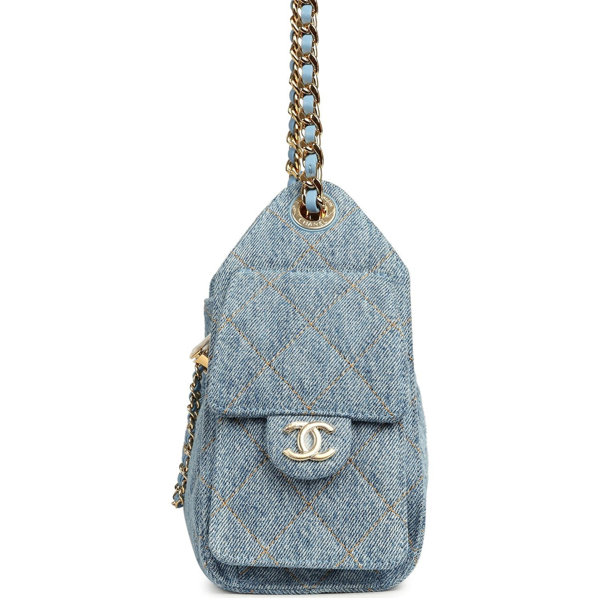 Chanel Mini 25 Hobo Bag Blue Washed Denim Gold Hardware