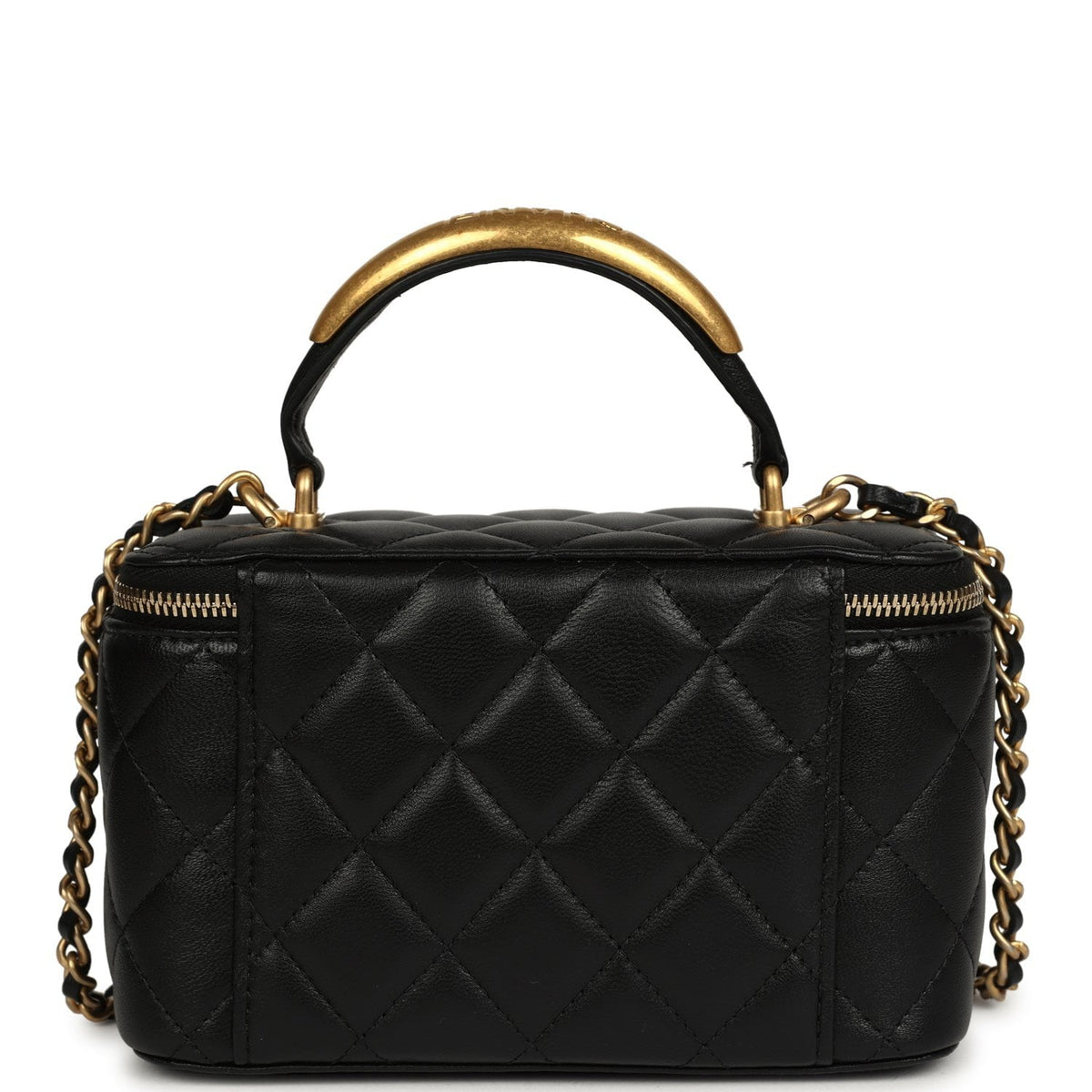 Chanel Small Top Handle Vanity Case with Chain Black Lambskin Antique Gold Hardware