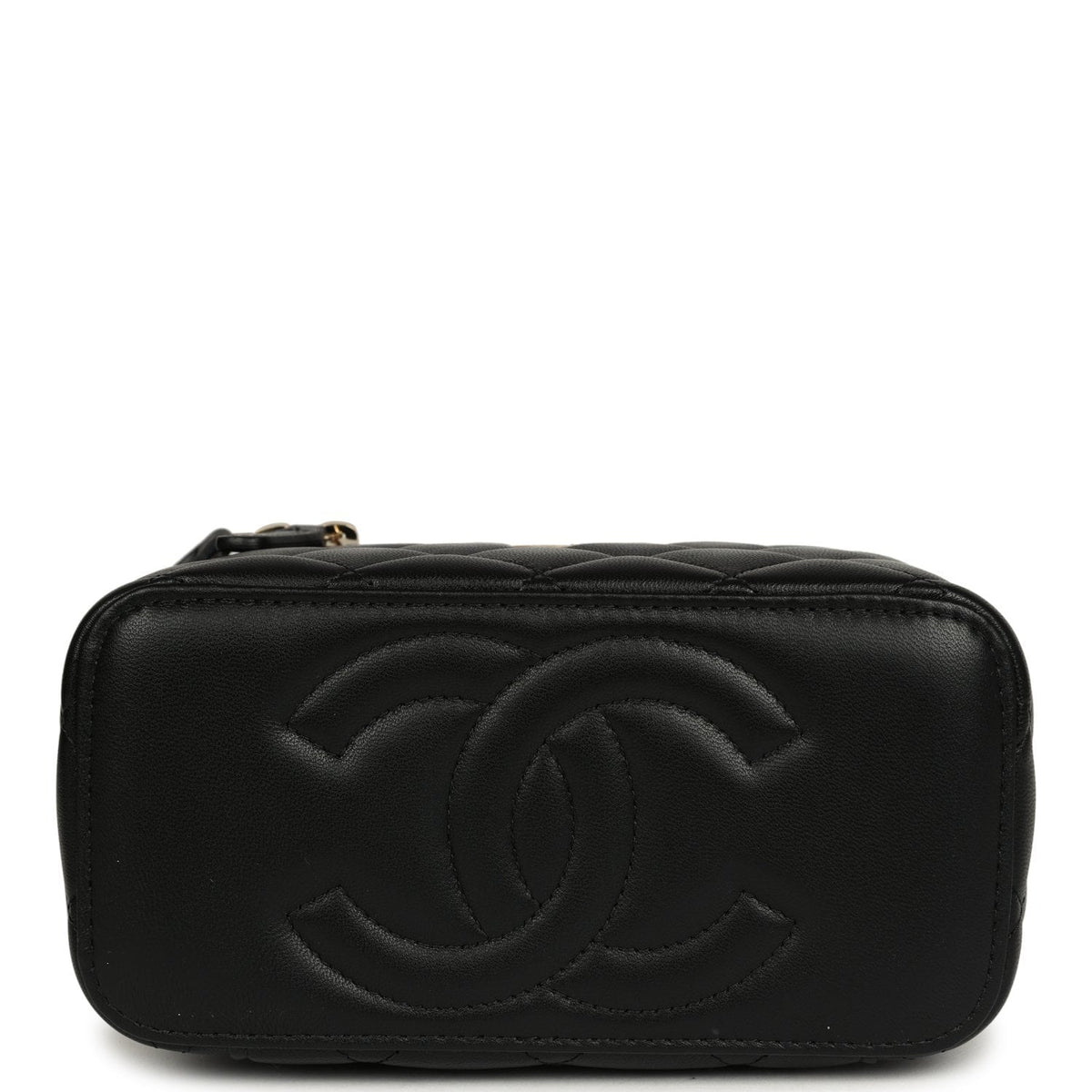 Chanel Small Top Handle Vanity Case with Chain Black Lambskin Antique Gold Hardware