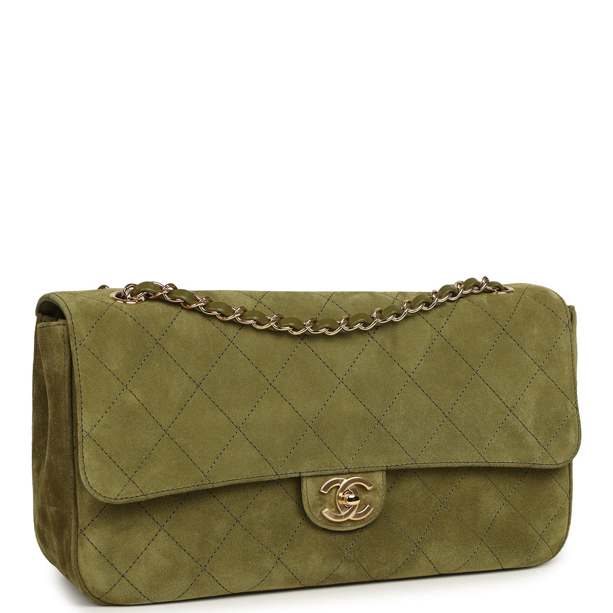 Chanel Maxi "Souplissimo" Small Flap Bag Khaki Suede Gold Hardware