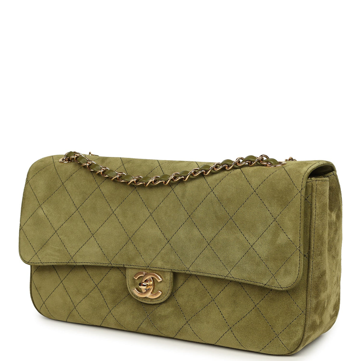Chanel Maxi "Souplissimo" Small Flap Bag Khaki Suede Gold Hardware