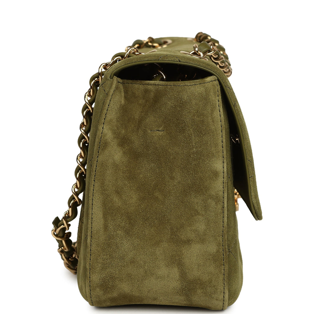 Chanel Maxi "Souplissimo" Small Flap Bag Khaki Suede Gold Hardware
