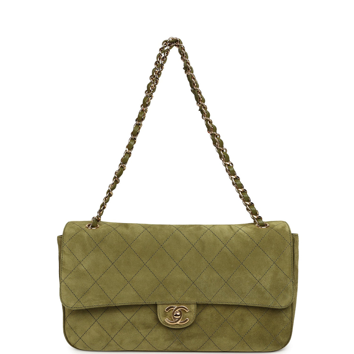 Chanel Maxi "Souplissimo" Small Flap Bag Khaki Suede Gold Hardware