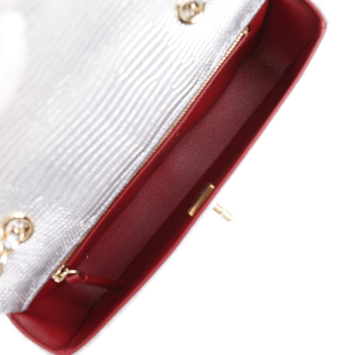 Chanel East West Flap Bag Silver Metallic Lizard Embossed Calfskin Light Gold Hardware