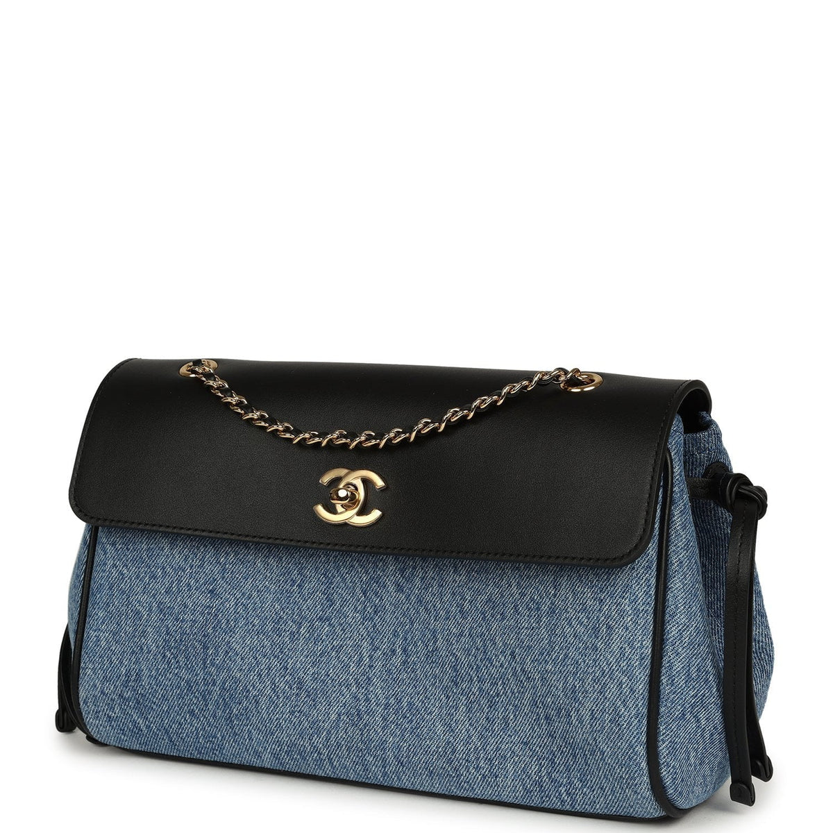 Chanel "Urban Essential" Flap Bag Blue Denim, Black Calfskin Gold Hardware