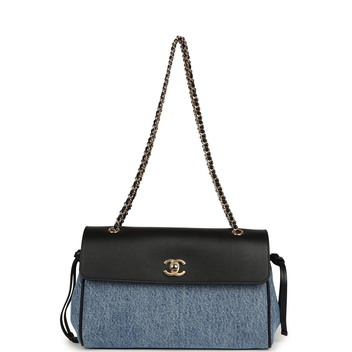 Chanel "Urban Essential" Flap Bag Blue Denim, Black Calfskin Gold Hardware